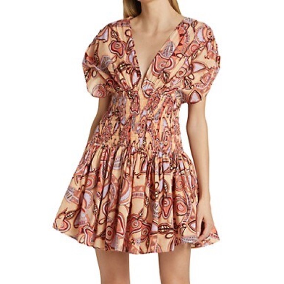 A.L.C. Peach Printed Cotton Mini Dress Size 4 Nwt $495msrp